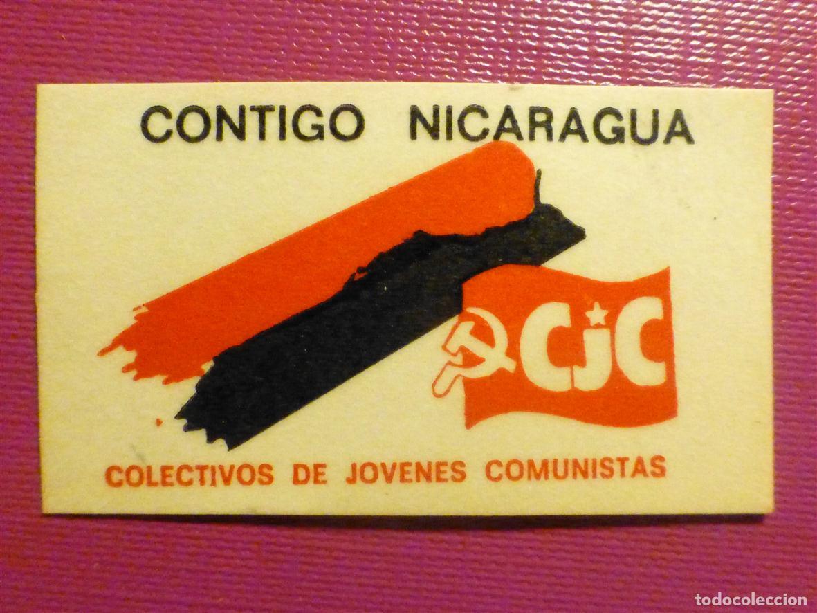 Pegatinas de colecci&oacute;n: Pegatina Politica - Contigo Nicaragua - CJC - Colectivos de J&oacute;venes Comunistas - 5,25 x 3 cm.
