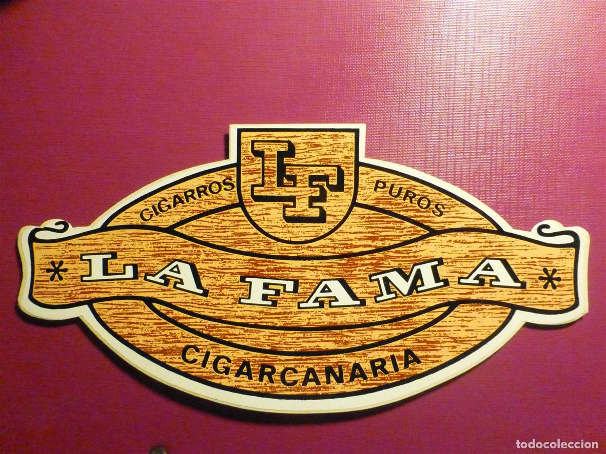 Pegatinas de colecci&oacute;n: Pegatina Adhesivo Estancos, Marcas Tabaco, Cigarrillos Puros - La Fama - Cigarcanaria - 20 x 10 cm.