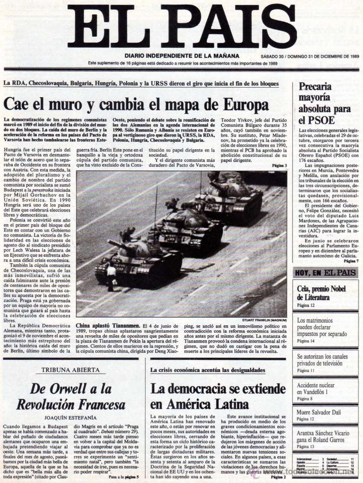 Coleccionismo de peri&oacute;dico El Pa&iacute;s: Extra a&ntilde;o 1.989. - Foto 1