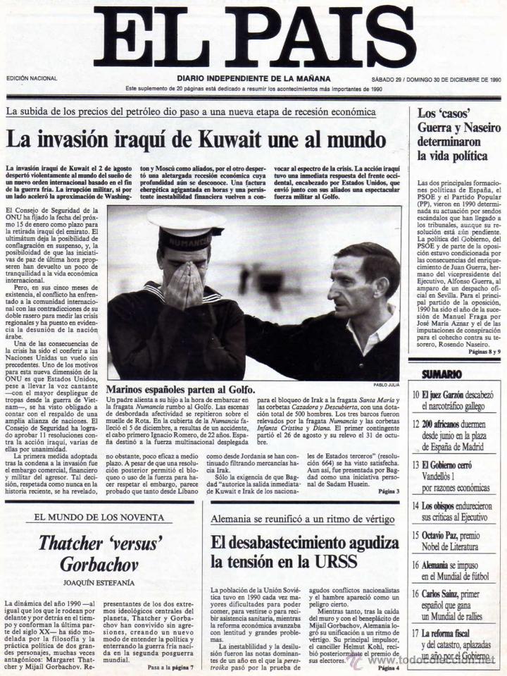 Coleccionismo de peri&oacute;dico El Pa&iacute;s: Extra a&ntilde;o 1.990. - Foto 1