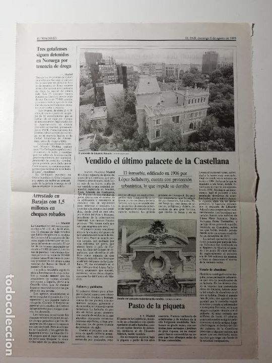 Collectionnisme de Journal El Pa&iacute;s: Recorte Vendido el &uacute;ltimo palacete de la Castellana Arquitectura 1999