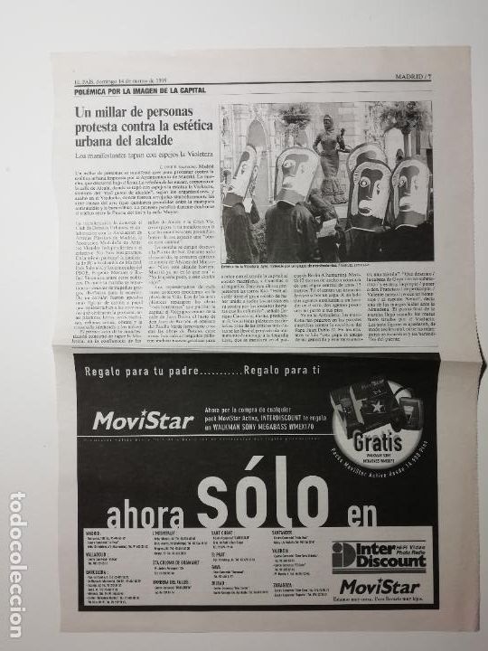 Collectionnisme de Journal El Pa&iacute;s: Recorte 1000 personas protestan contra la est&eacute;tica urbana del alcalde Alameda de Osuna Madrid 1999