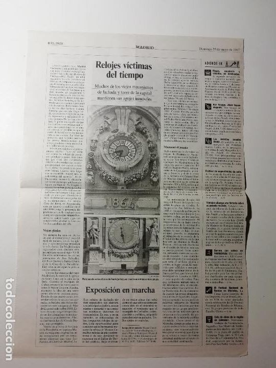 Collectionnisme de Journal El Pa&iacute;s: Recorte Relojes v&iacute;ctimas del tiempo Fomento se fija en El Escorial para fondos arquitectura 1997