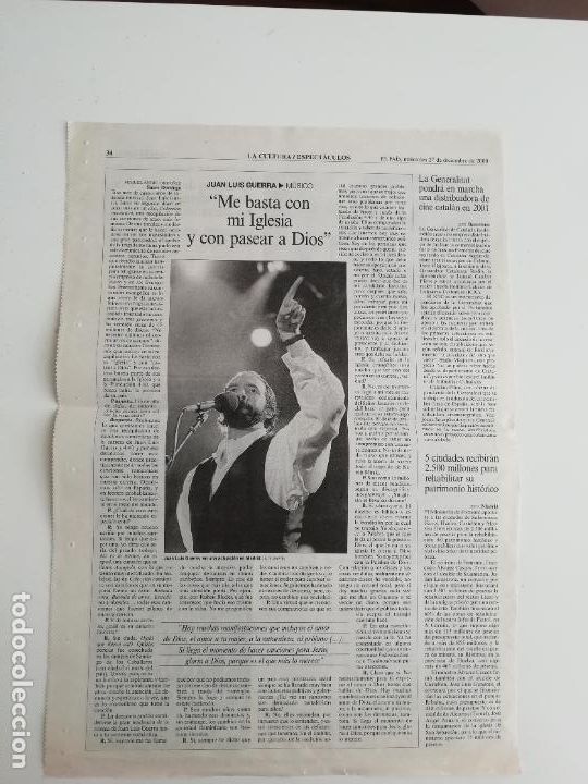 Colecionismo do Jornal El Pa&iacute;s: Recorte Juan Luis Guerra Estudiantes espa&ntilde;ol Obras catedral de Segovia Cultura 2000