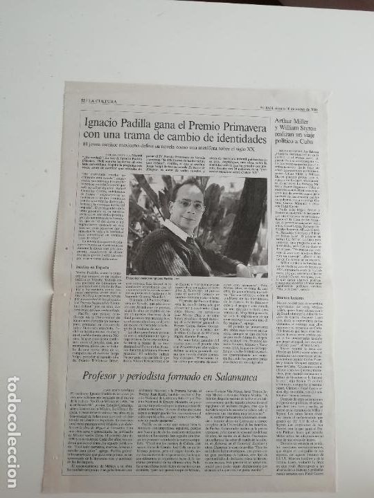 Colecionismo do Jornal El Pa&iacute;s: Recorte Ignacio Padilla Premio Primavera Miller Styron La Habana 2000