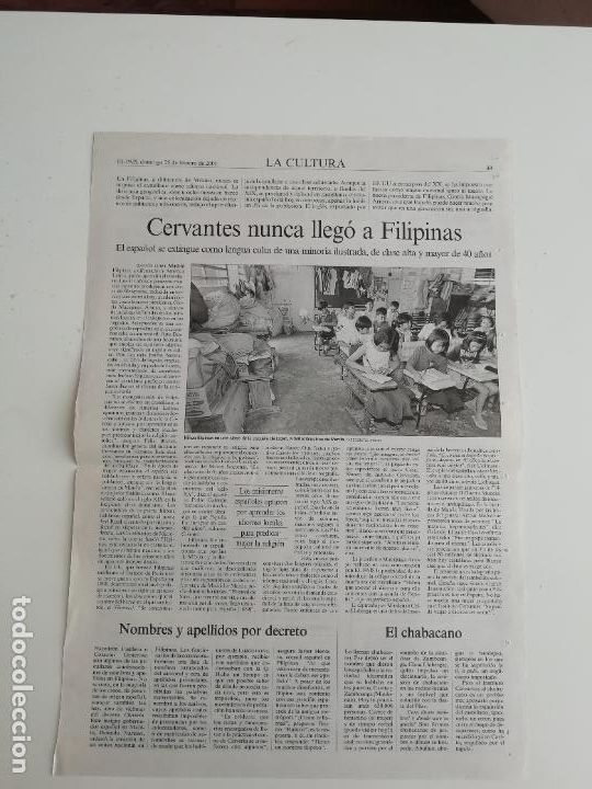 Colecionismo do Jornal El Pa&iacute;s: Recorte Lengua espa&ntilde;ola en Filipinas Chabacano Chucho Vald&eacute;s Grammy Herman Hesse 2001