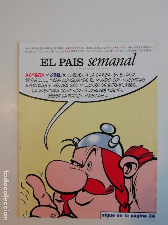 Coleccionismo de Peri&oacute;dico El Pa&iacute;s: Recorte Reportajes Ast&eacute;rix Uderzo El mal trago de Ob&eacute;lix La osa atraviesa los Pirineos