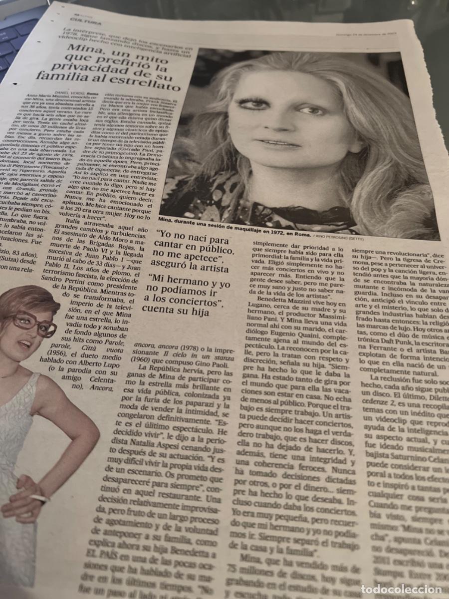 Collezionismo di Peri&oacute;dico El Pa&iacute;s: MINA. Art&iacute;culo a p&aacute;gina completa sobre la m&iacute;tica cantante italiana.
