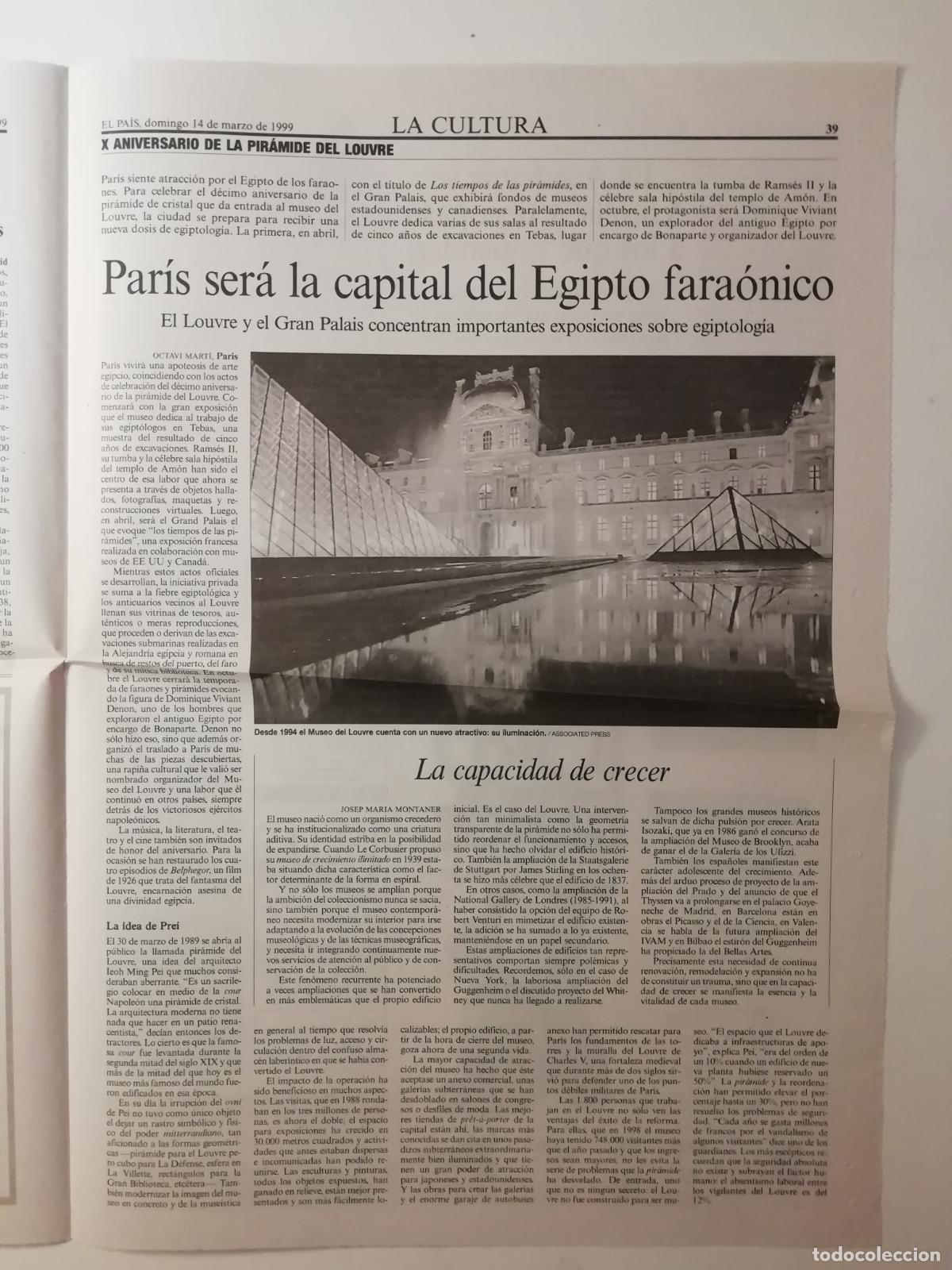 Collection Newspaper El Pa&iacute;s: Recorte 10&ordm; aniv Pir&aacute;mide Museo Louvre Par&iacute;s Exposiciones Egiptolog&iacute;a Diccionario Lengua RAE 1999