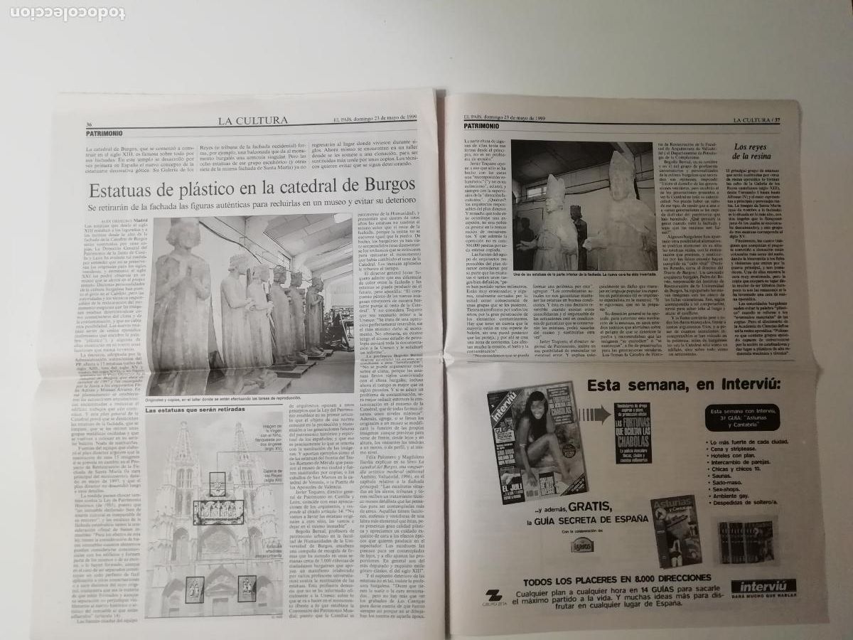 Collection Newspaper El Pa&iacute;s: Recorte Estatuas de pl&aacute;stico fachada Catedral de Burgos Palma de Oro Sayles Cine Madrid 1999