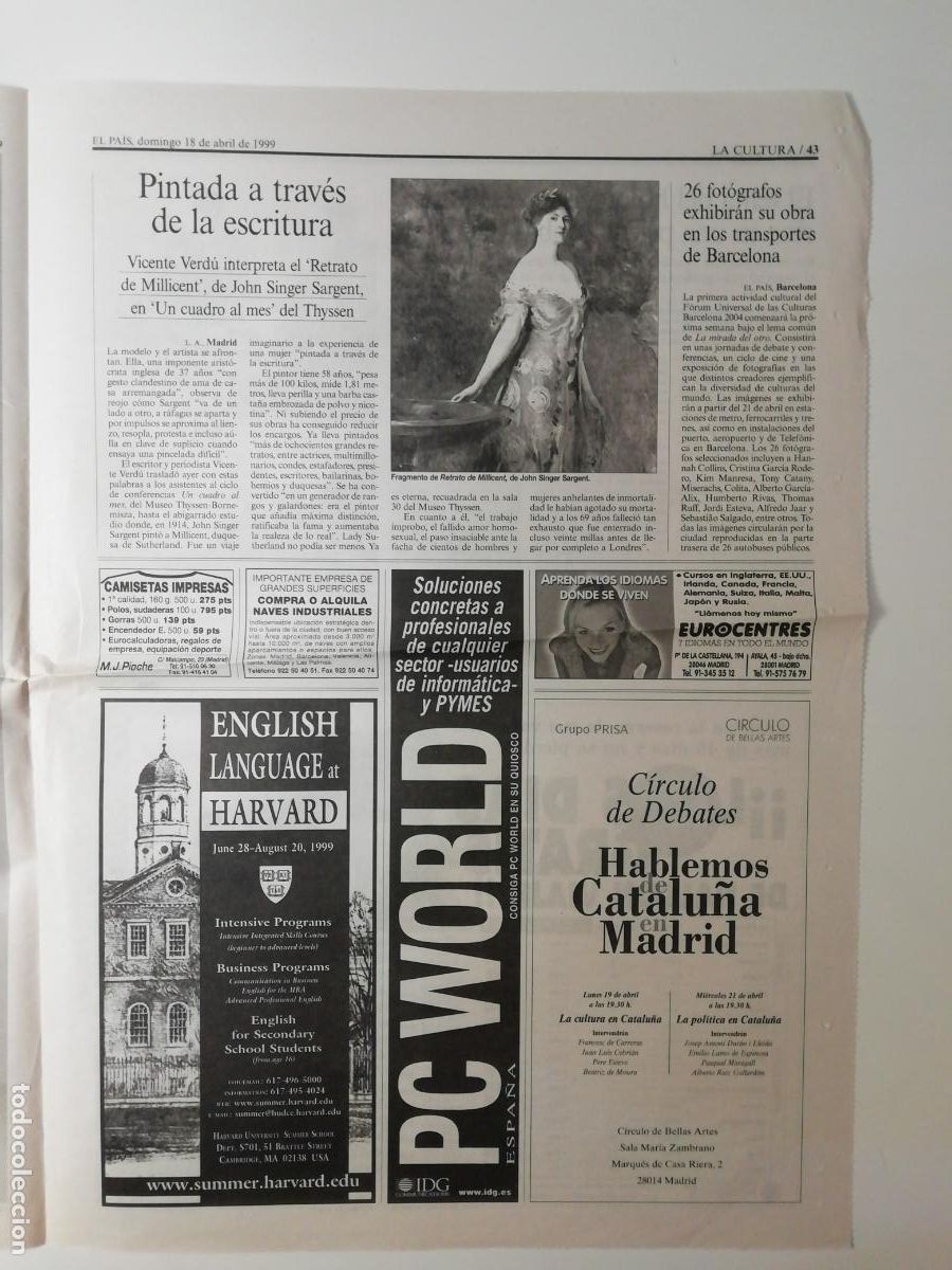 Collection Newspaper El Pa&iacute;s: Recorte Verd&uacute; Retrato Millicent Sargent Thyssen Expo Foto Trte Barna Un sp&eacute;cialiste Eichmann 1999