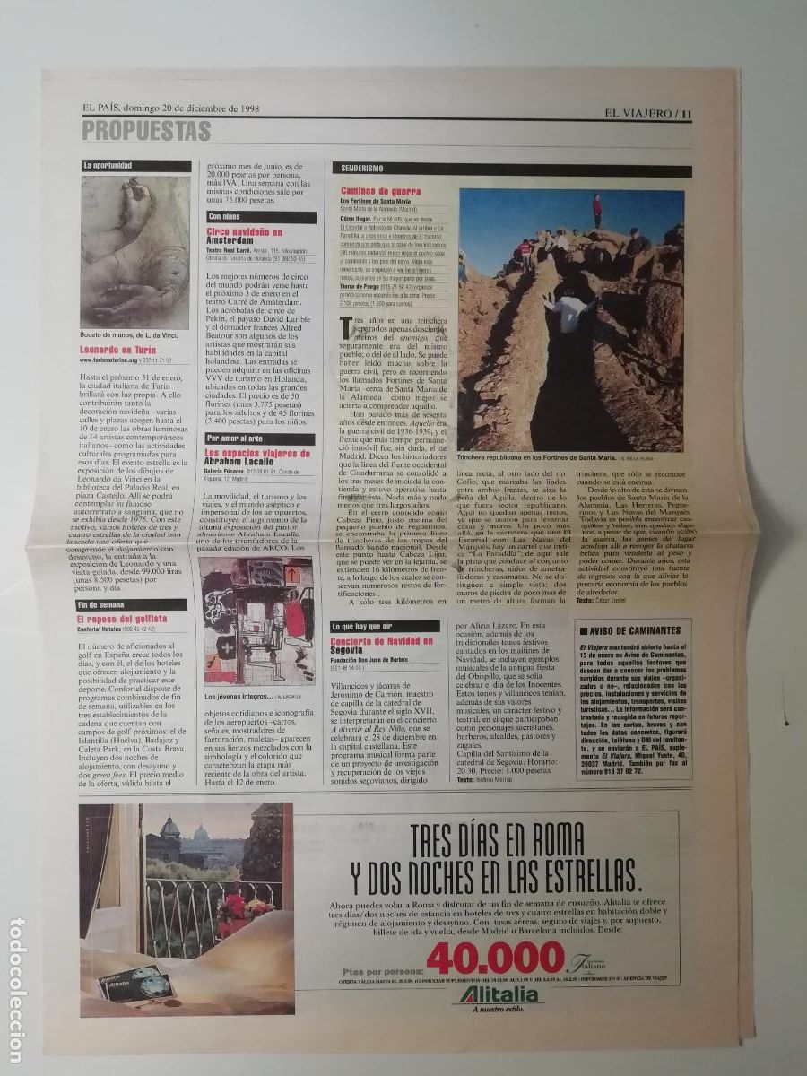Collection Newspaper El Pa&iacute;s: Leonardo en Tur&iacute;n Esp&iacute;ritu nobiliario Se&ntilde;or&iacute;o de Bri&ntilde;as Fortines de Santa Mar&iacute;a El Viajero 1998