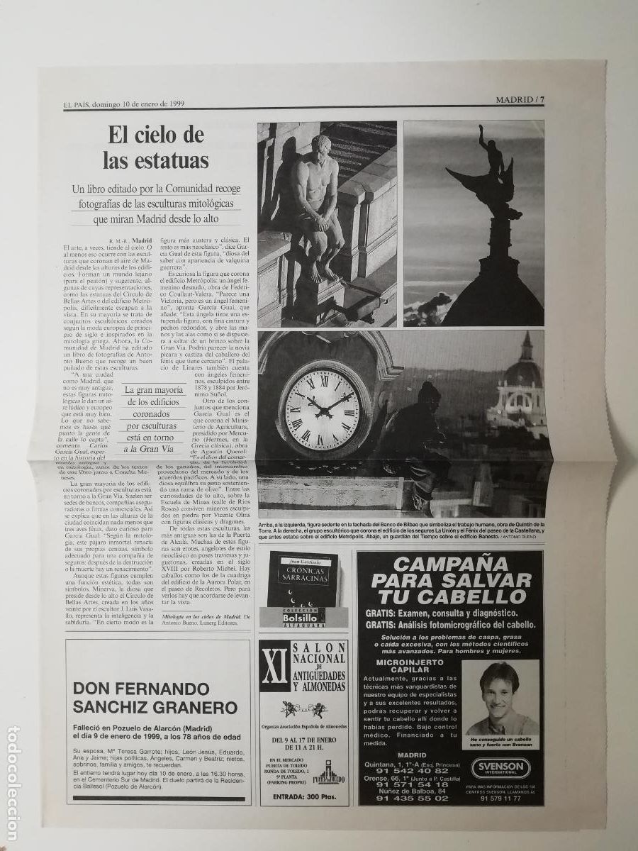 Collection Newspaper El Pa&iacute;s: El cielo de las estatuas Publicaci&oacute;n Mitolog&iacute;a en los cielos de Madrid Antonio Bueno 1999