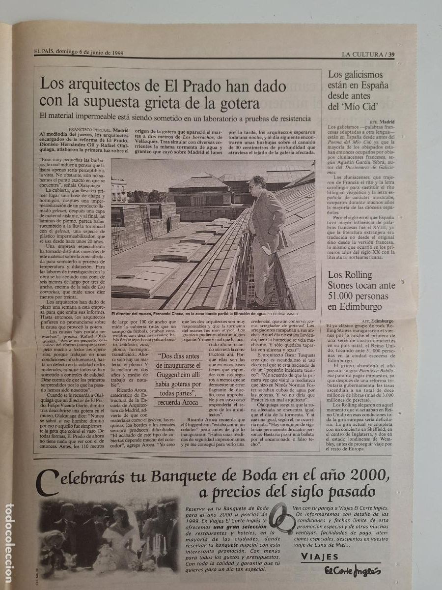 Coleccionismo de Peri&oacute;dico El Pa&iacute;s: Goteras Museo del Prado Galicismos Rolling Stones Feria del Libro de Madrid 1999