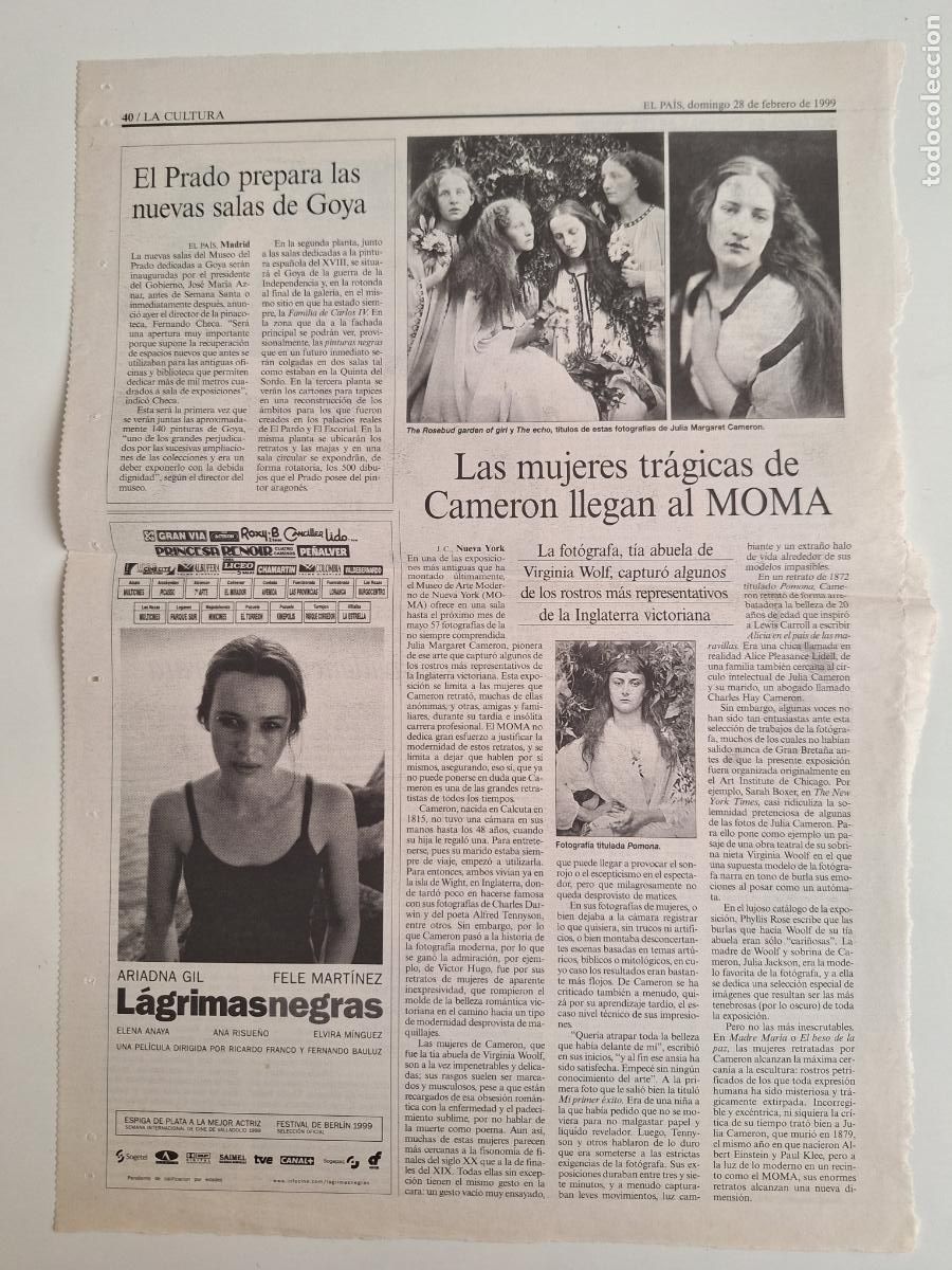 Collezionismo di Peri&oacute;dico El Pa&iacute;s: Nuevas salas de Goya Museo del Prado Julia Margaret Cameron MOMA Bernard Gordon Guionista 1999
