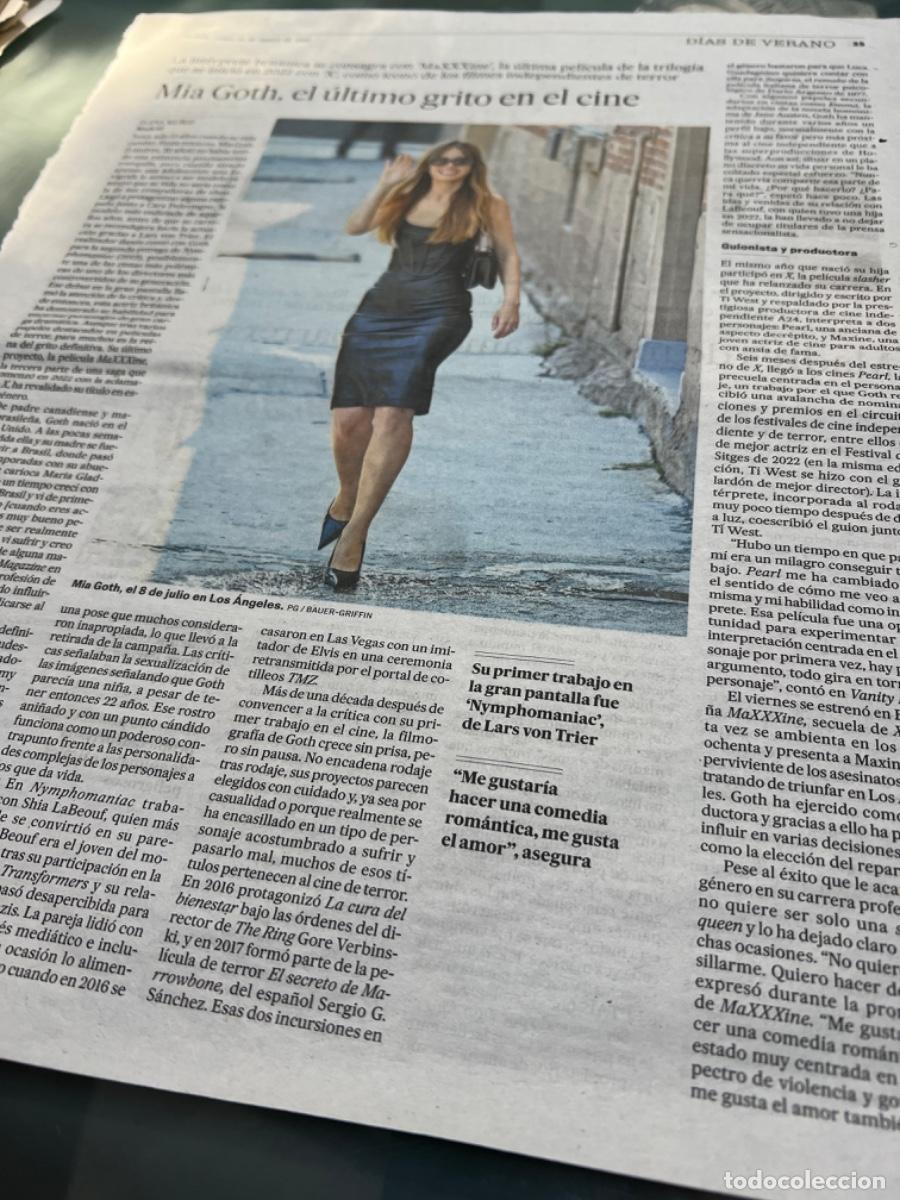 Colecionismo do Jornal El Pa&iacute;s: MIA GOTH. Art&iacute;culos prensa sobre actriz de MAXXXINE. G&eacute;nero terror.