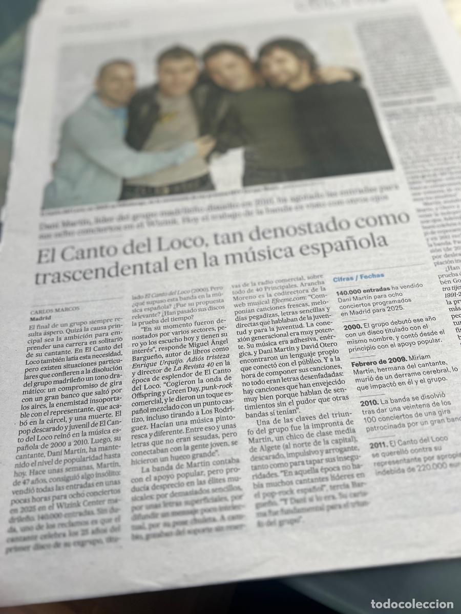 Collectionnisme de Journal El Pa&iacute;s: EL CANTO DEL LOCO. Art&iacute;culos prensa sobre famoso grupo juvenil pop liderado por DANI MART&Iacute;N.