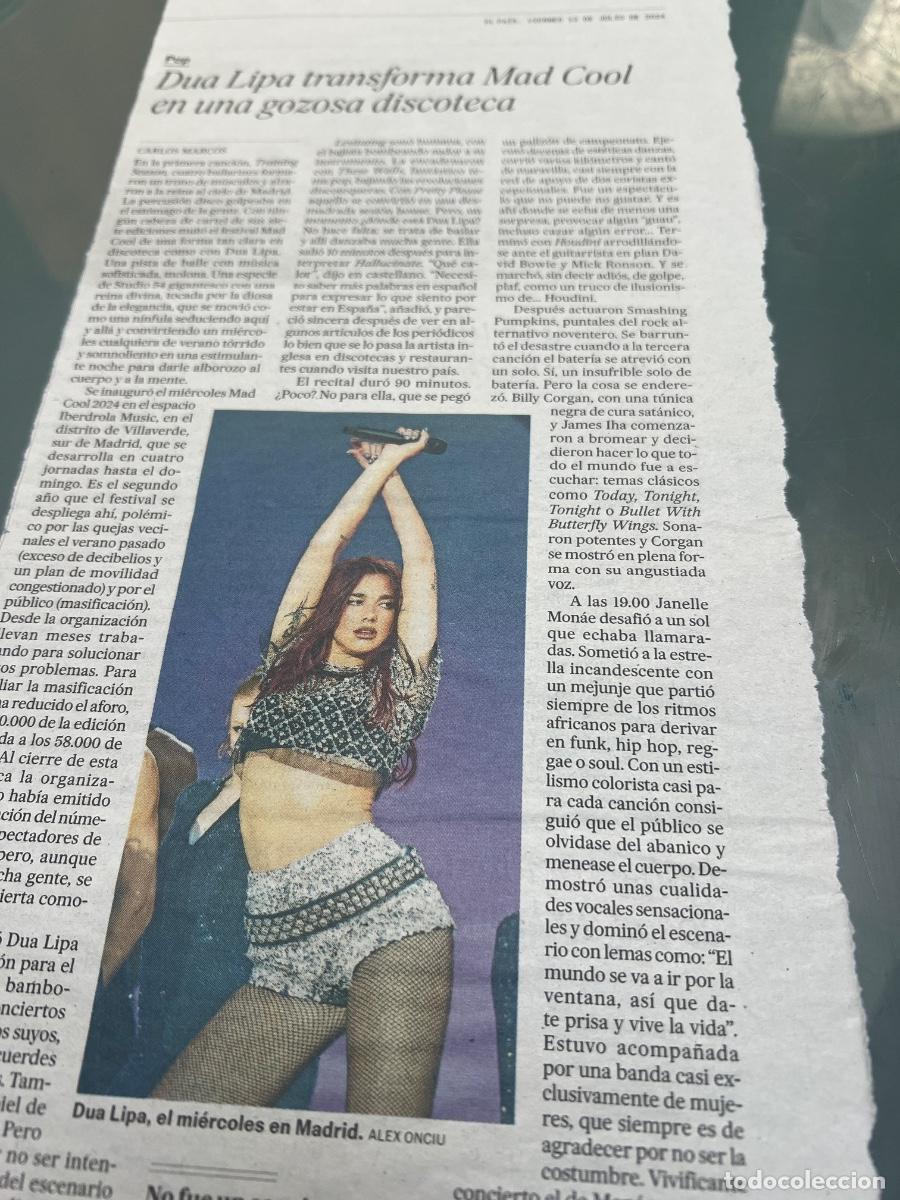 Collezionismo di Peri&oacute;dico El Pa&iacute;s: DUA LIPA. Art&iacute;culos prensa sobre concierto en MAD COOL. SEXIPOP.