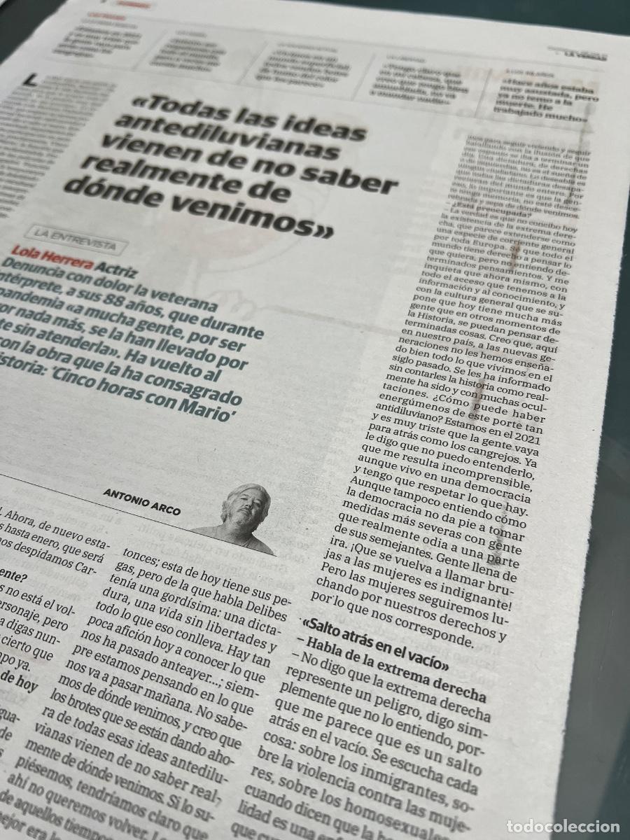 Collezionismo di Peri&oacute;dico El Pa&iacute;s: LOLA HERRERA. Actriz CINCO HORAS CON MARIO. FUNCI&Oacute;N DE NOCHE. JOS&Eacute; SAMANO. JOSEFINA MOLINA.