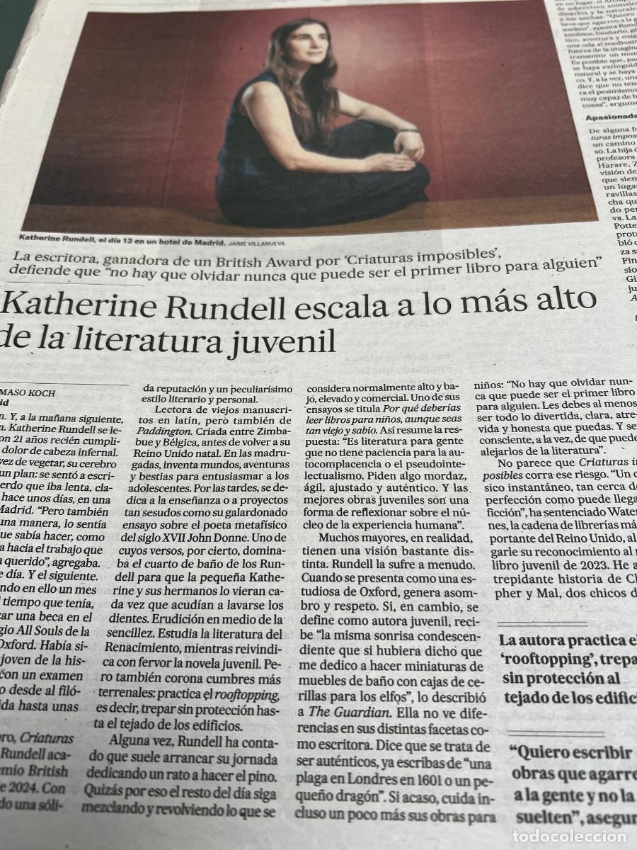 Collezionismo di Peri&oacute;dico El Pa&iacute;s: KATHERINE RUNDELL. BRITISH AWARD. CRIATURAS IMPOSIBLES. LITERATURA JUVENIL.