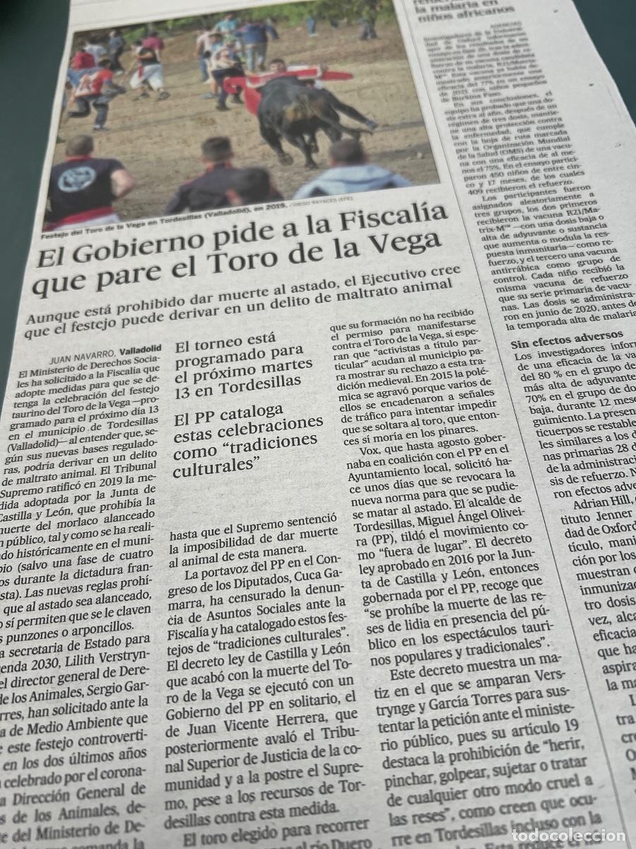 Collezionismo di Peri&oacute;dico El Pa&iacute;s: TORO DE LA VEGA. TORDESILLAS. Art&iacute;culo prensa. FESTEJOS TAURINOS. ANIMALISMO.