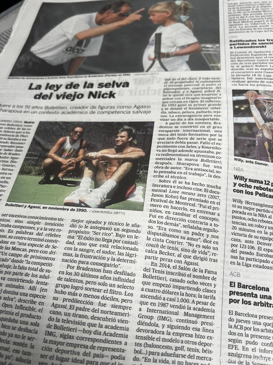 Sammeln von Zeitungen El Pa&iacute;s: NICK BOLLETTIERI. ENTRENADOR TENIS. AGASSI. KOURNIKOVA. SHARAPOVA