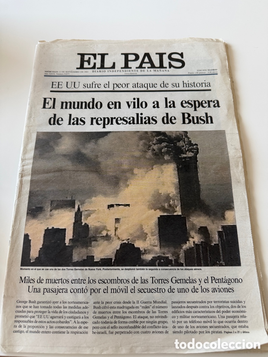 Coleccionismo de Peri&oacute;dico El Pa&iacute;s: Diario El Pa&iacute;s del 12 de Septiembre de 2001. Atentados Nueva York.