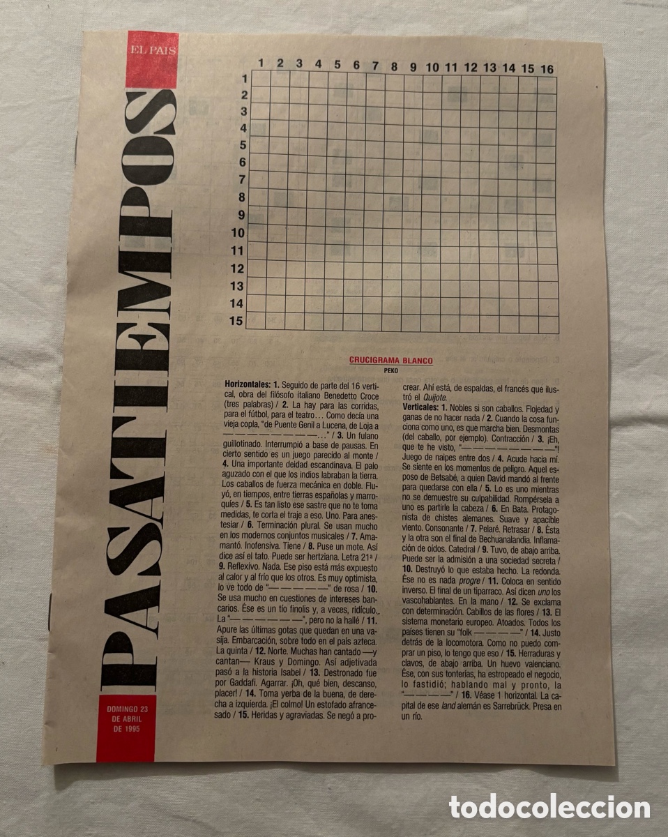 Coleccionismo de Peri&oacute;dico El Pa&iacute;s: PASATIEMPOS EL PAIS. 23 Abril 1995