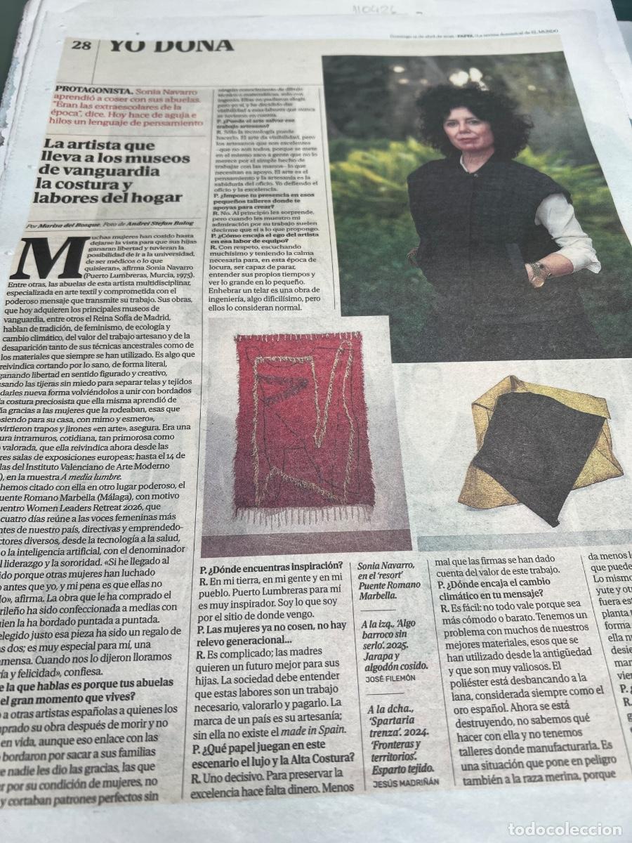 Coleccionismo de Peri&oacute;dico El Pa&iacute;s: Art&iacute;culo El MUNDO sobre SONIA NAVARRO. COSTURA Y LABORES DEL HOGAR EN MUSEOS. PUERTO LUMBRERAS