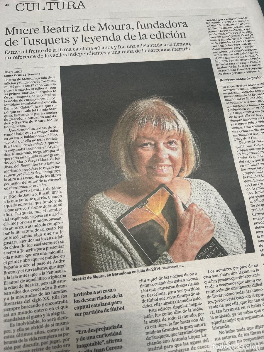 Coleccionismo de Peri&oacute;dico El Pa&iacute;s: Art&iacute;culo sobre BEATRIZ DE MOURA. TUSQUETS. EDITORA