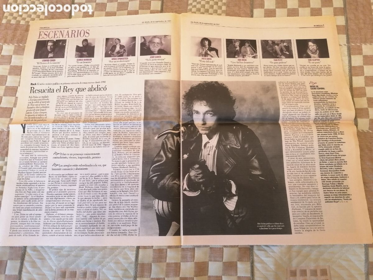 Coleccionismo de Peri&oacute;dico El Pa&iacute;s: Doble P&aacute;gina Diario Espa&ntilde;ol El Pa&iacute;s Babelia Bob Dylan Time Out Of Mind,Septiembre 1997