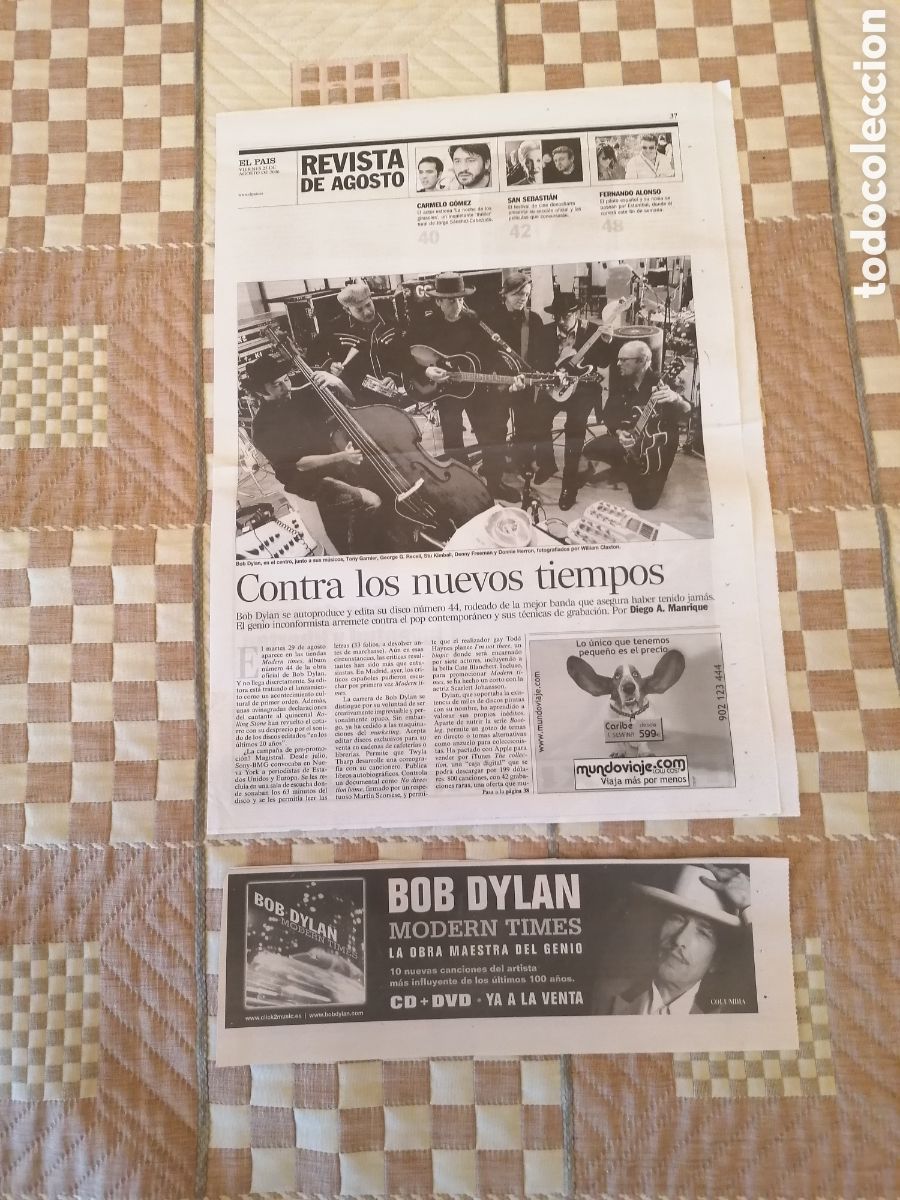 Coleccionismo de Peri&oacute;dico El Pa&iacute;s: El Pa&iacute;s Revista De Agosto. Rese&ntilde;a Disco Modern Times Bob Dylan + Recorte Publicitario. 2006