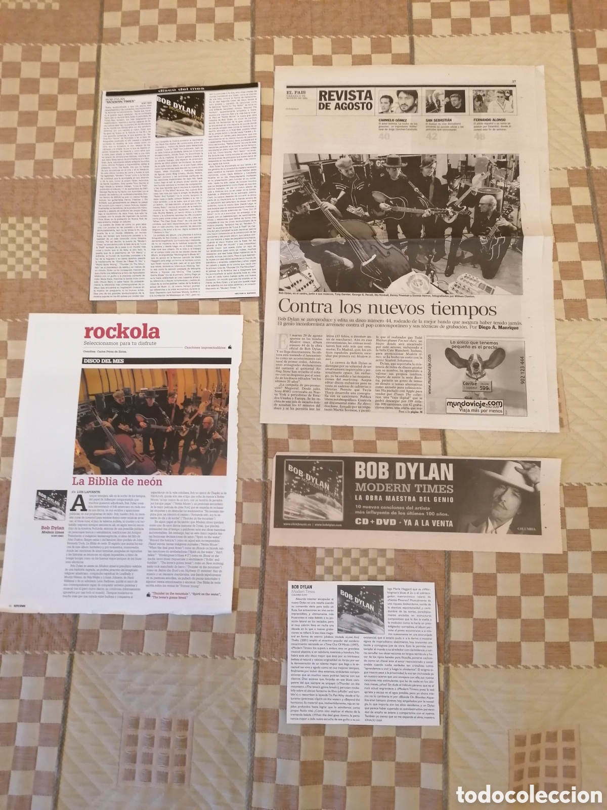 Coleccionismo de Peri&oacute;dico El Pa&iacute;s: Rese&ntilde;as Disco Bob Dylan Modern Times 2006. El Pa&iacute;s,Popular 1,Ruta 66,EFE EME+Banner Publicitario