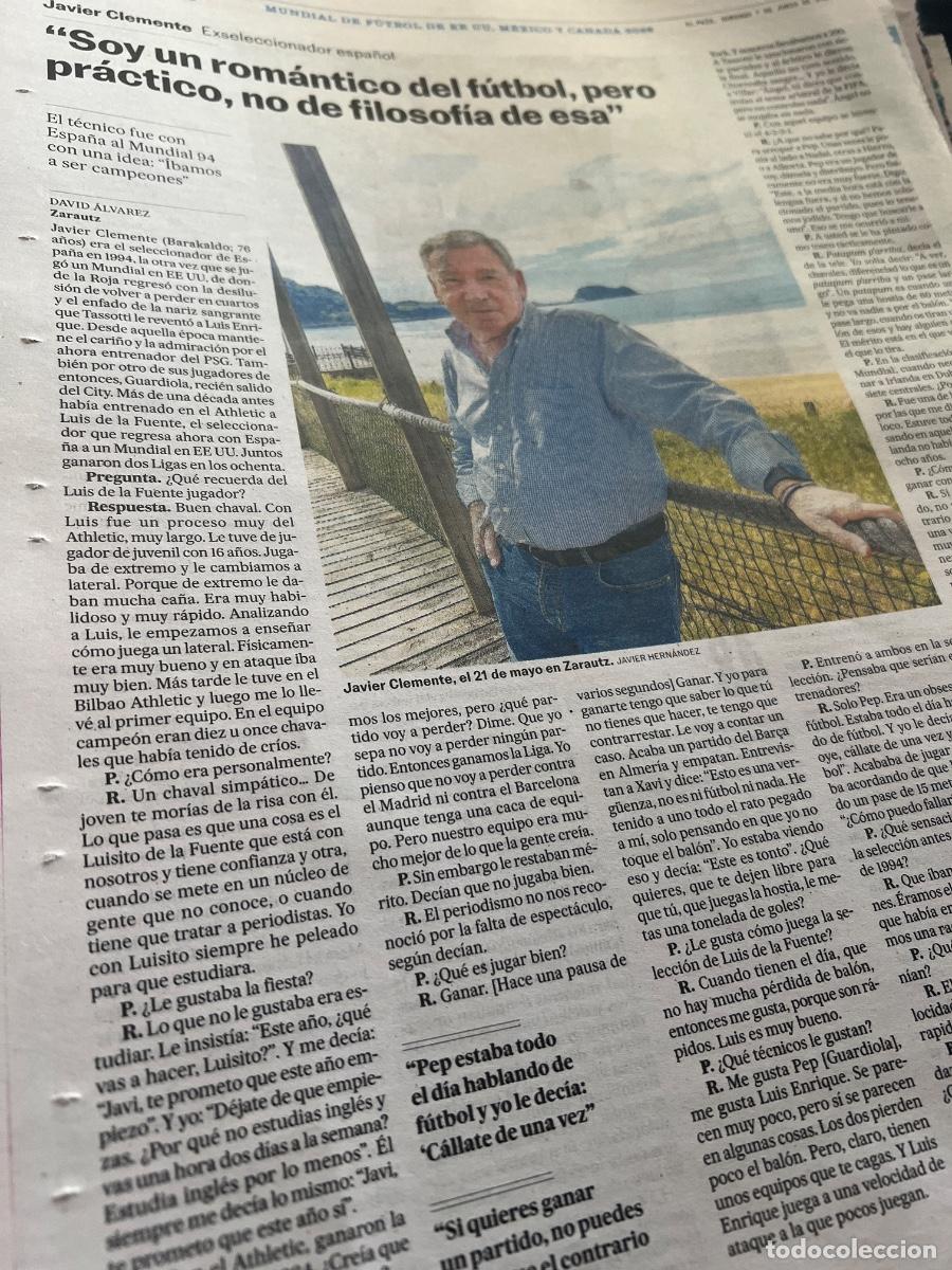 Coleccionismo de Peri&oacute;dico El Pa&iacute;s: Entrevista a JAVIER CLEMENTE. Seleccionador f&uacute;tbol. Espa&ntilde;a. Bilbao.