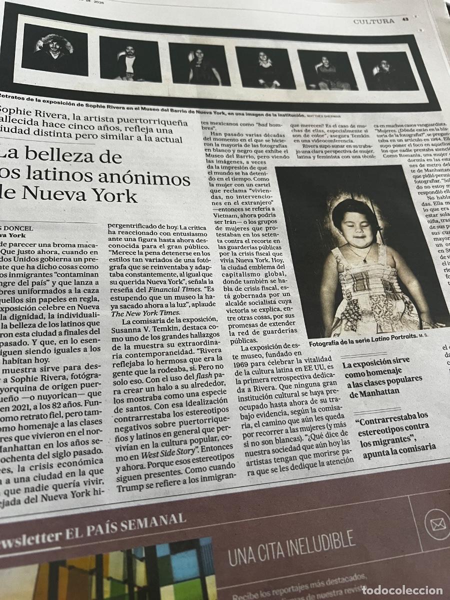 Collezionismo di Peri&oacute;dico El Pa&iacute;s: Art&iacute;culo EL PAIS sobre SOPHIE RIVERA LATINO PORTRAITS FOTOGRAF&Iacute;A