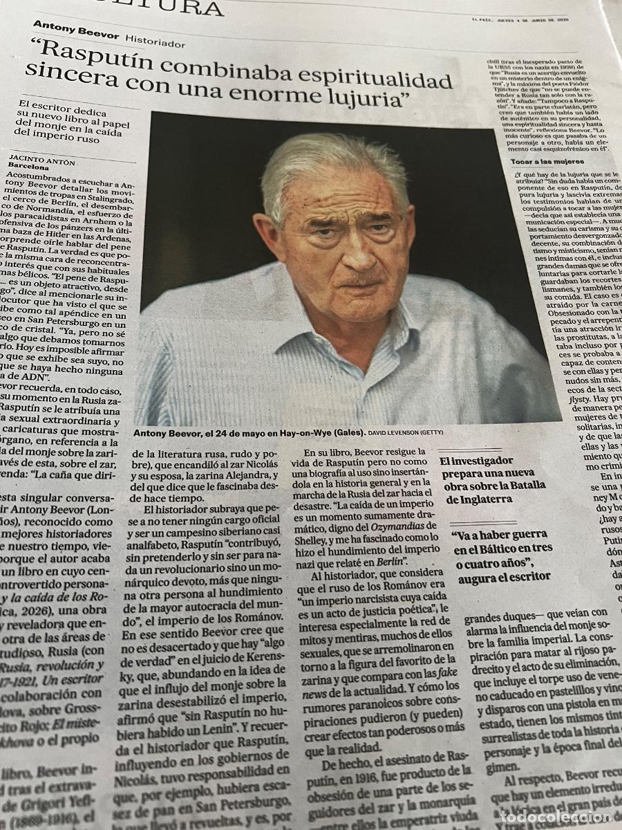 Collezionismo di Peri&oacute;dico El Pa&iacute;s: Art&iacute;culo EL PAIS sobre ANTONY BEEVOR RASPUT&Iacute;N Y LA CA&Iacute;DA DE LOS ROM&Aacute;NOV