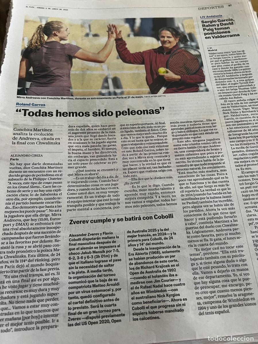 Coleccionismo de Peri&oacute;dico El Pa&iacute;s: Art&iacute;culo EL PA&Iacute;S sobre CONCHITA MART&Iacute;NEZ y MIRRA ANDREEVA. ROLAND GARROS