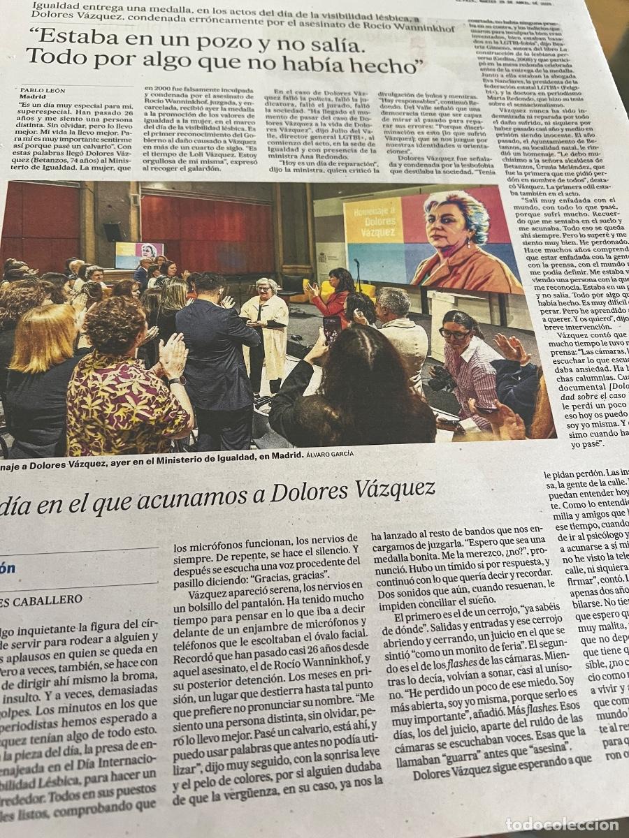 Coleccionismo de Peri&oacute;dico El Pa&iacute;s: Art&iacute;culo sobre DOLORES V&Aacute;ZQUEZ. MEDALLA MINISTERIO IGUALDAD