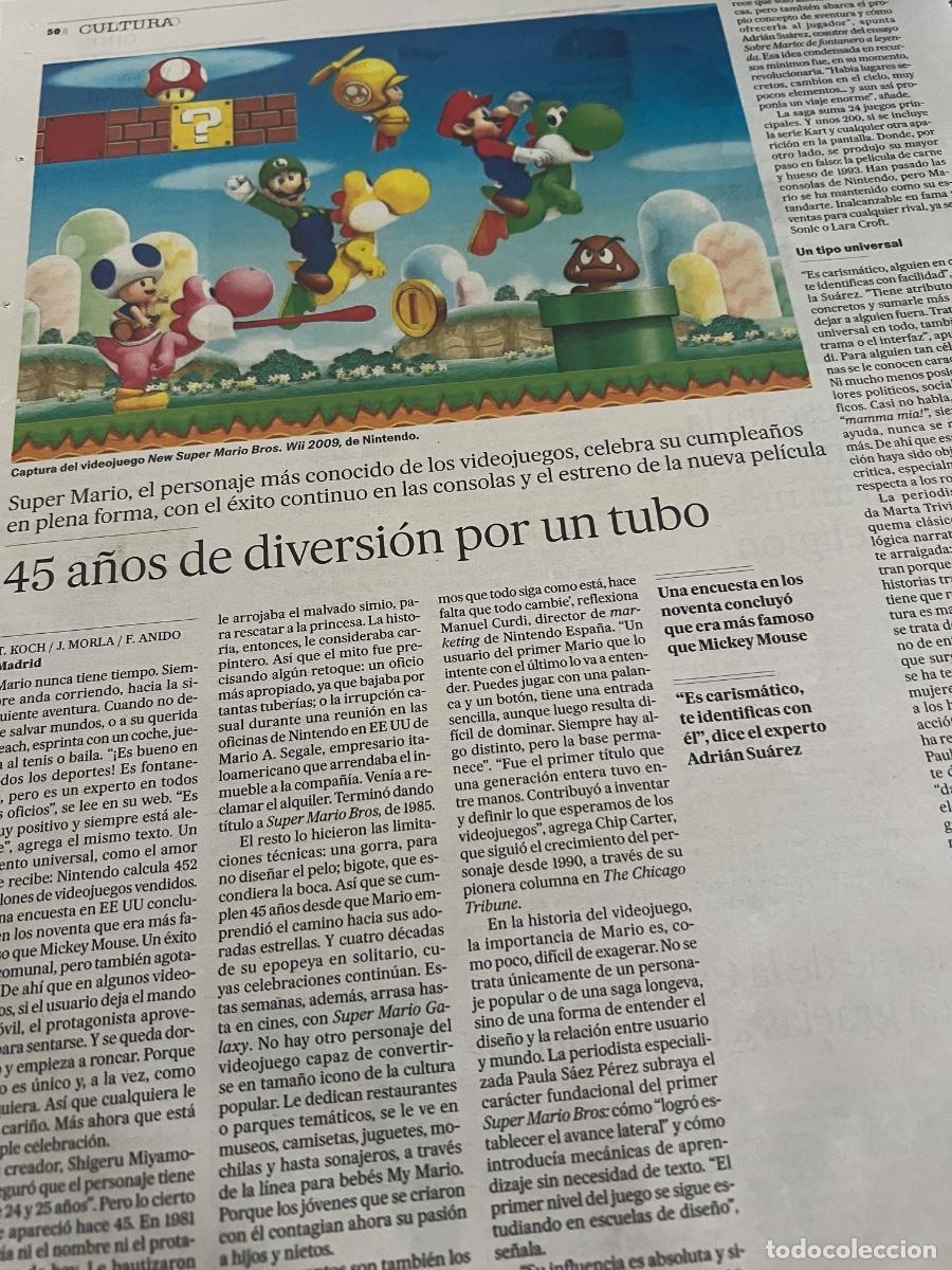 Coleccionismo de Peri&oacute;dico El Pa&iacute;s: Art&iacute;culo sobre SUPER MARIO BROS NINTENDO MR. VIDEO JUMPMAN DONKEY KONG