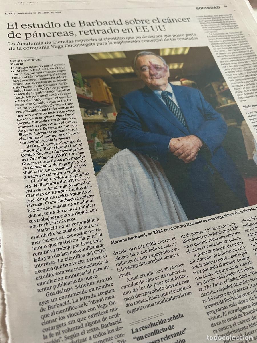 Coleccionismo de Peri&oacute;dico El Pa&iacute;s: Art&iacute;culo sobre MARIANO BARBACID. INVESTIGADOR C&Aacute;NCER