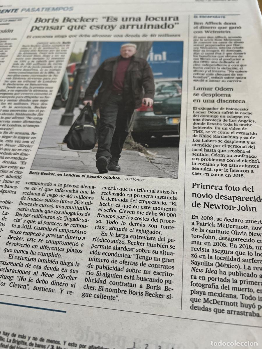 Coleccionismo de Peri&oacute;dico El Pa&iacute;s: Art&iacute;culo sobre BORIS BECKER. TENIS.