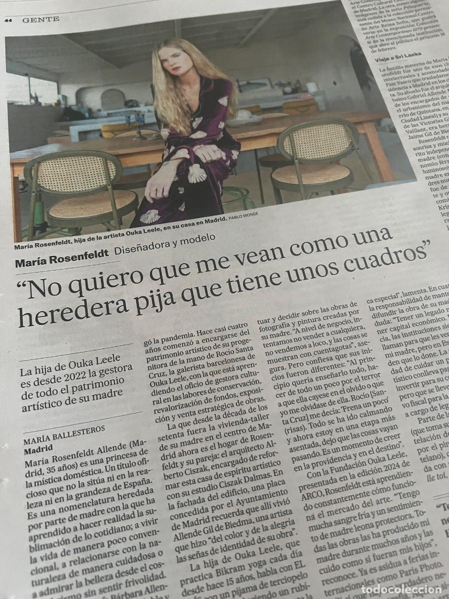 Coleccionismo de Peri&oacute;dico El Pa&iacute;s: Art&iacute;culo sobre MAR&Iacute;A ROSENFELDT. DISE&Ntilde;ADORA Y MODELO. HIJA DE OUKA LEELE.