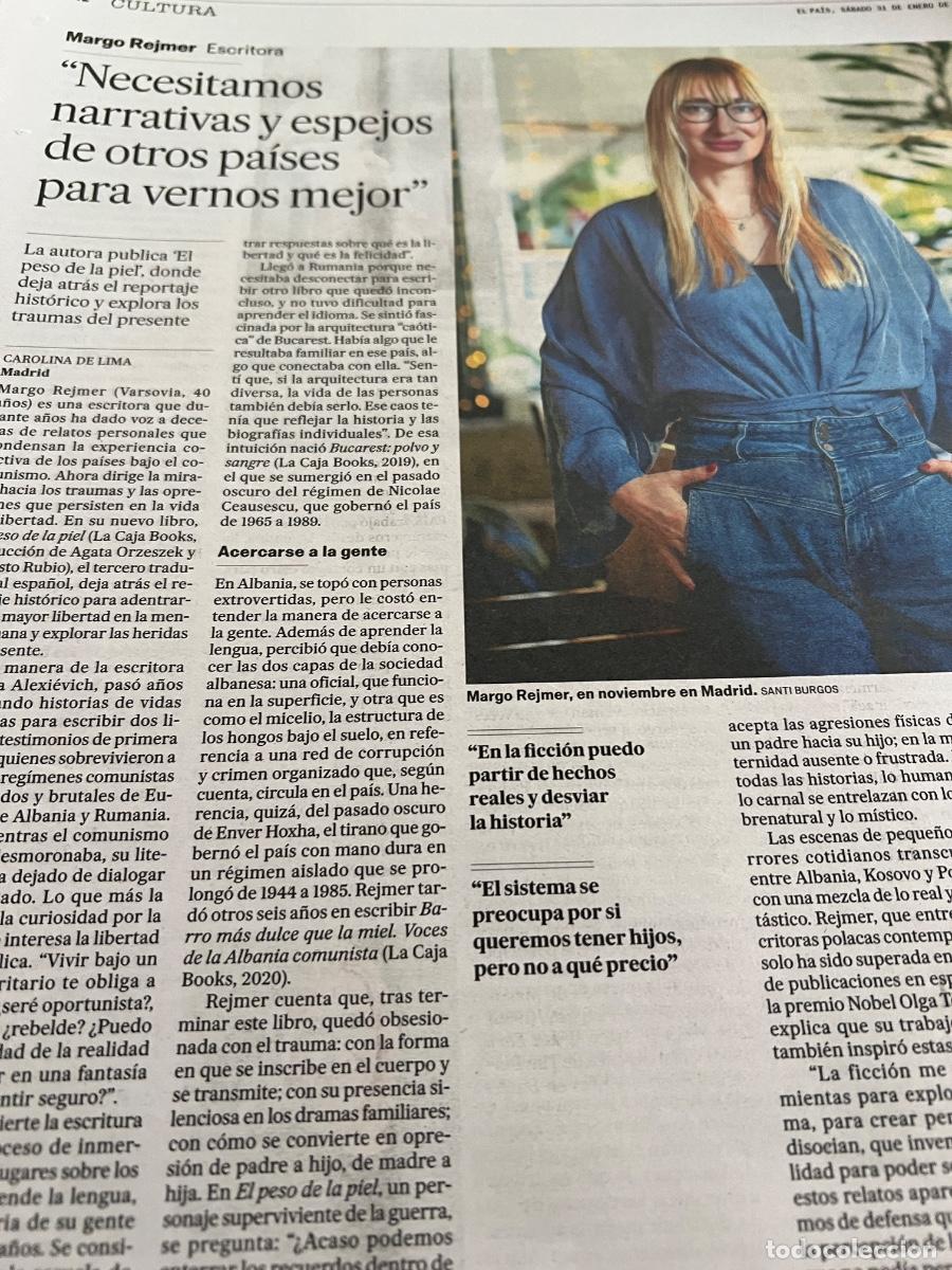 Coleccionismo de Peri&oacute;dico El Pa&iacute;s: MARGO REJMER. EL PESO DE LA PIEL. Art&iacute;culo prensa.