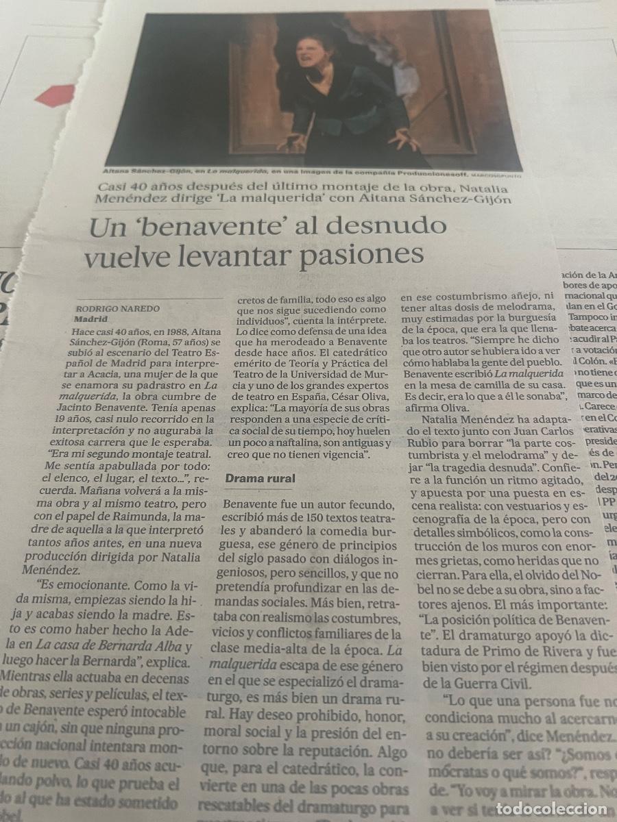 Coleccionismo de peri&oacute;dico El Pa&iacute;s: JACINTO BENAVENTE. LA MALQUERIDA. NATALIA MEN&Eacute;NDEZ. AITANA S&Aacute;NCHEZ-GIJ&Oacute;N.