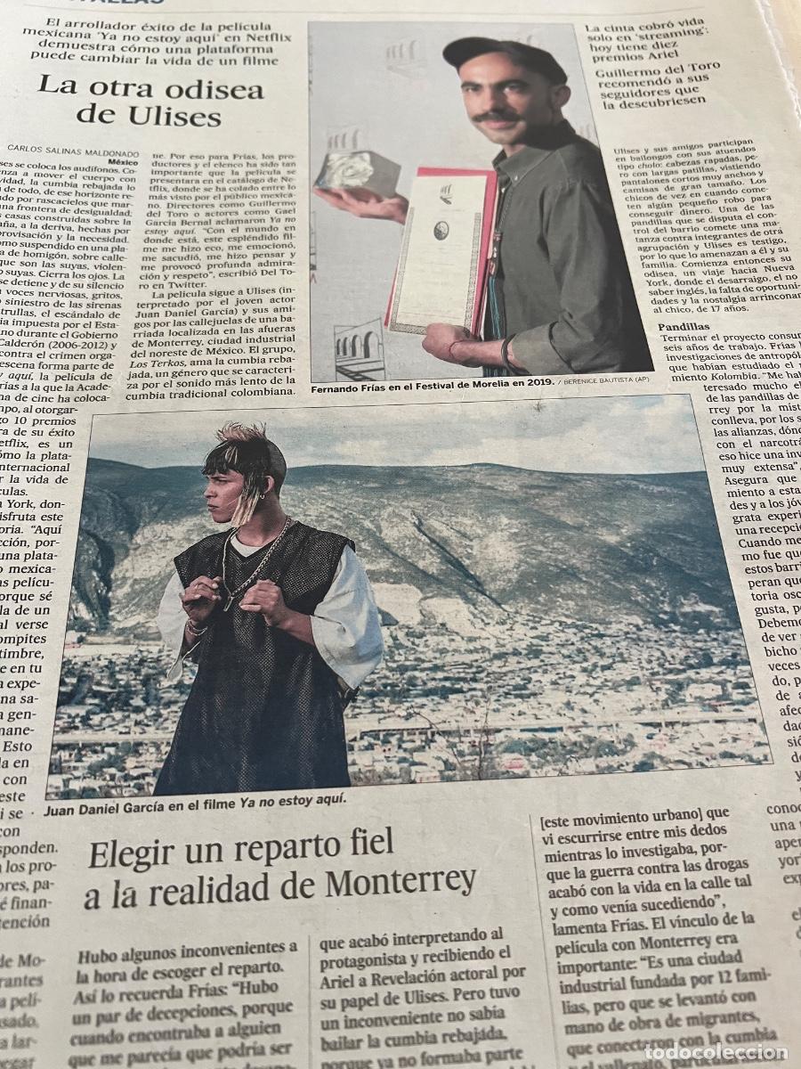 Coleccionismo de peri&oacute;dico El Pa&iacute;s: Art&iacute;culo sobre la pel&iacute;cula YA NO ESTOY AQU&Iacute; FERNANDO FR&Iacute;AS
