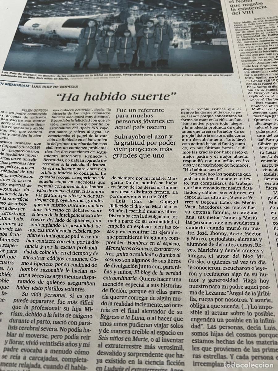 Coleccionismo de peri&oacute;dico El Pa&iacute;s: Art&iacute;culo sobre LUIS RUIZ DE GOPEGUI DIRECTOR NASA SEIS NI&Ntilde;OS EN MARTE
