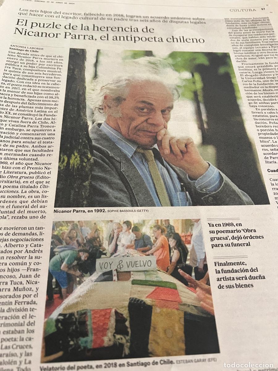 Coleccionismo de peri&oacute;dico El Pa&iacute;s: Art&iacute;culo sobre NICANOR PARRA. ANTIPOES&Iacute;A