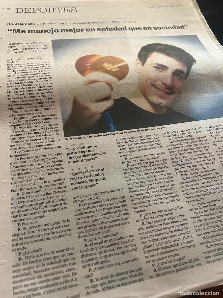 Coleccionismo de peri&oacute;dico El Pa&iacute;s: Art&iacute;culo sobre ORIOL CARDONA. MEDALLISTA OL&Iacute;MPICO ESQU&Iacute; DE MONTA&Ntilde;A.