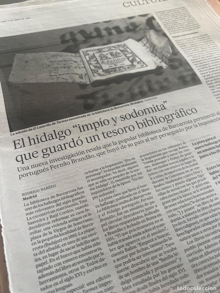Coleccionismo de peri&oacute;dico El Pa&iacute;s: Art&iacute;culo sobre FERNAO BRANDAO. INQUISICI&Oacute;N. BIBLIOTECA DE BARCARROTA
