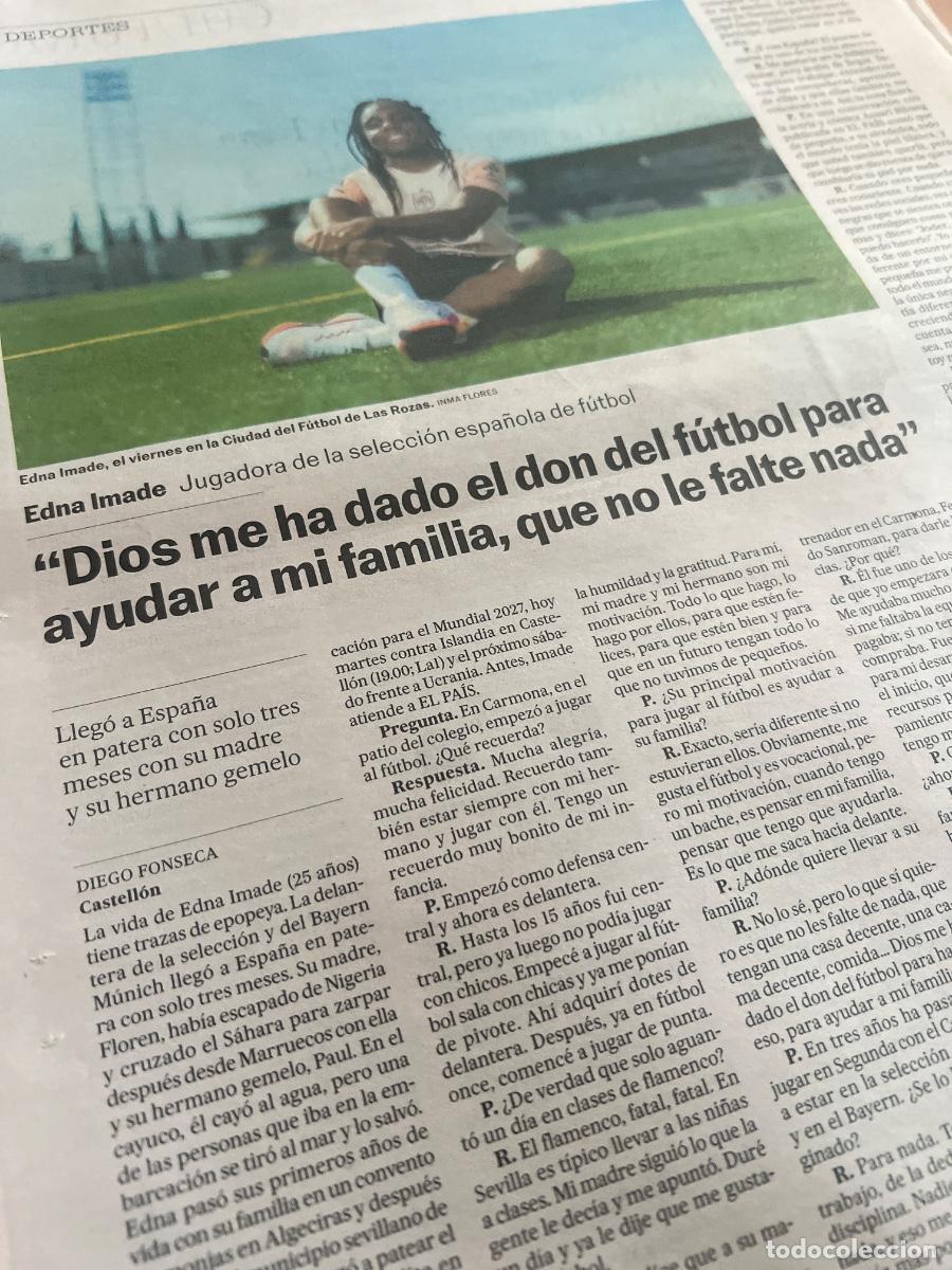 Collectionnisme de Journal El Pa&iacute;s: Art&iacute;culo sobre EDNA IMADE. SELECCI&Oacute;N FEMENINA DE F&Uacute;TBOL.